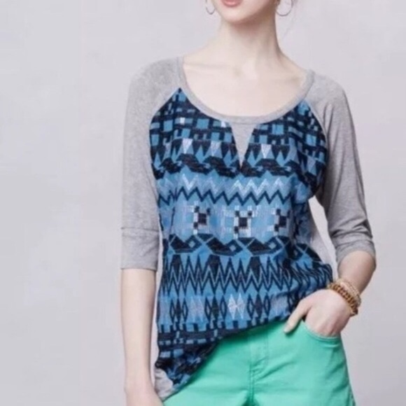 Anthro Lamai Embroidered Shirt Dolan Silver Patch - Picture 1 of 8